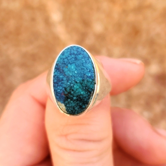 New Men's Chrysocolla 925 Silver Ring. - Picture 15 of 16